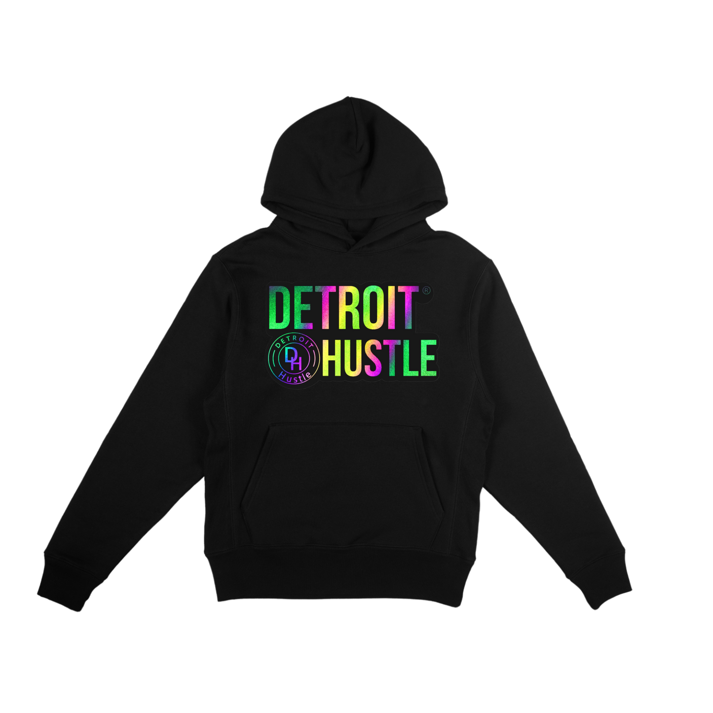 (YOUTH) “Black HOLOGRAPHIC REFLECTIVE” DETROIT HUSTLE hoodie