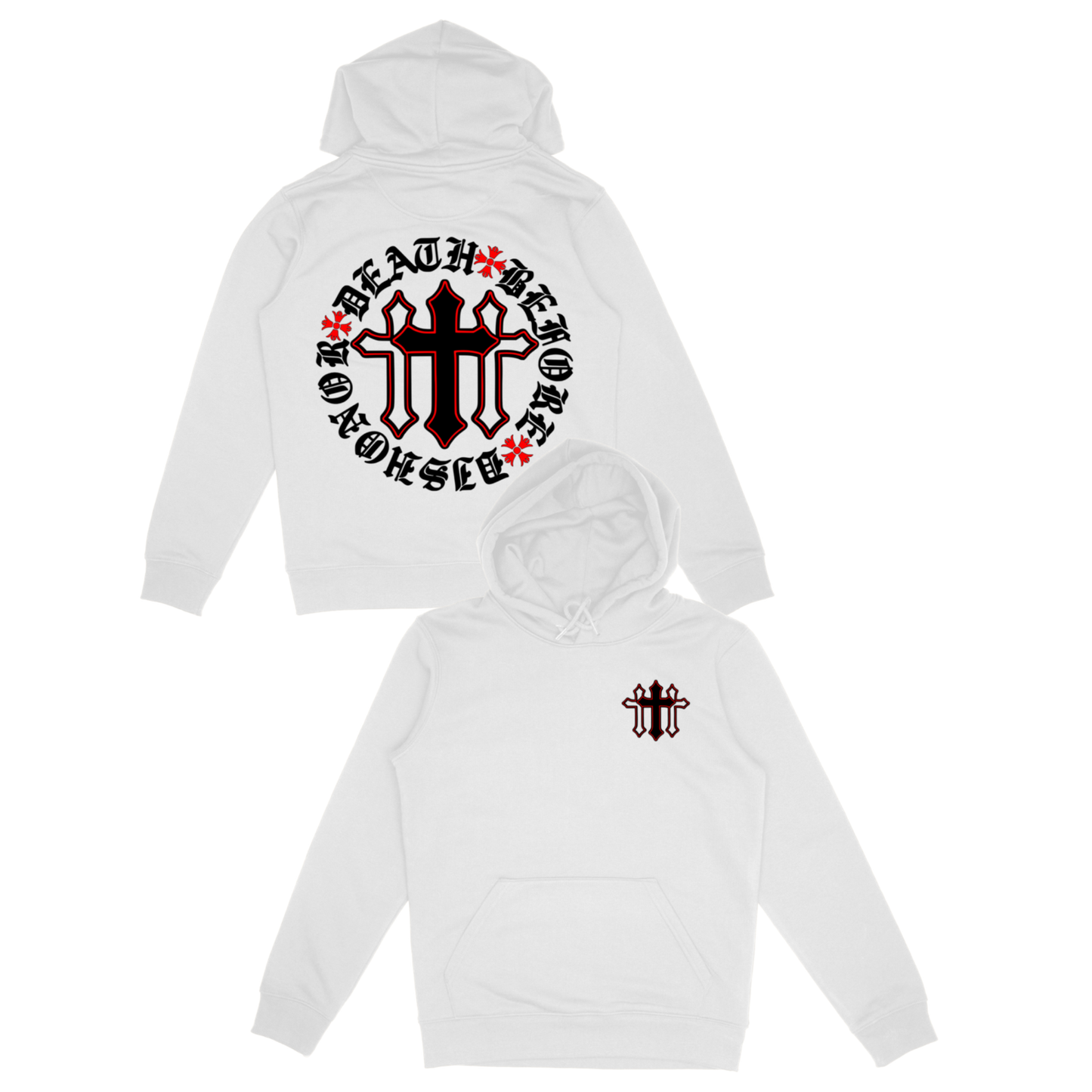 White “CROSS” DEATH B4 DISHONOR HOODIE