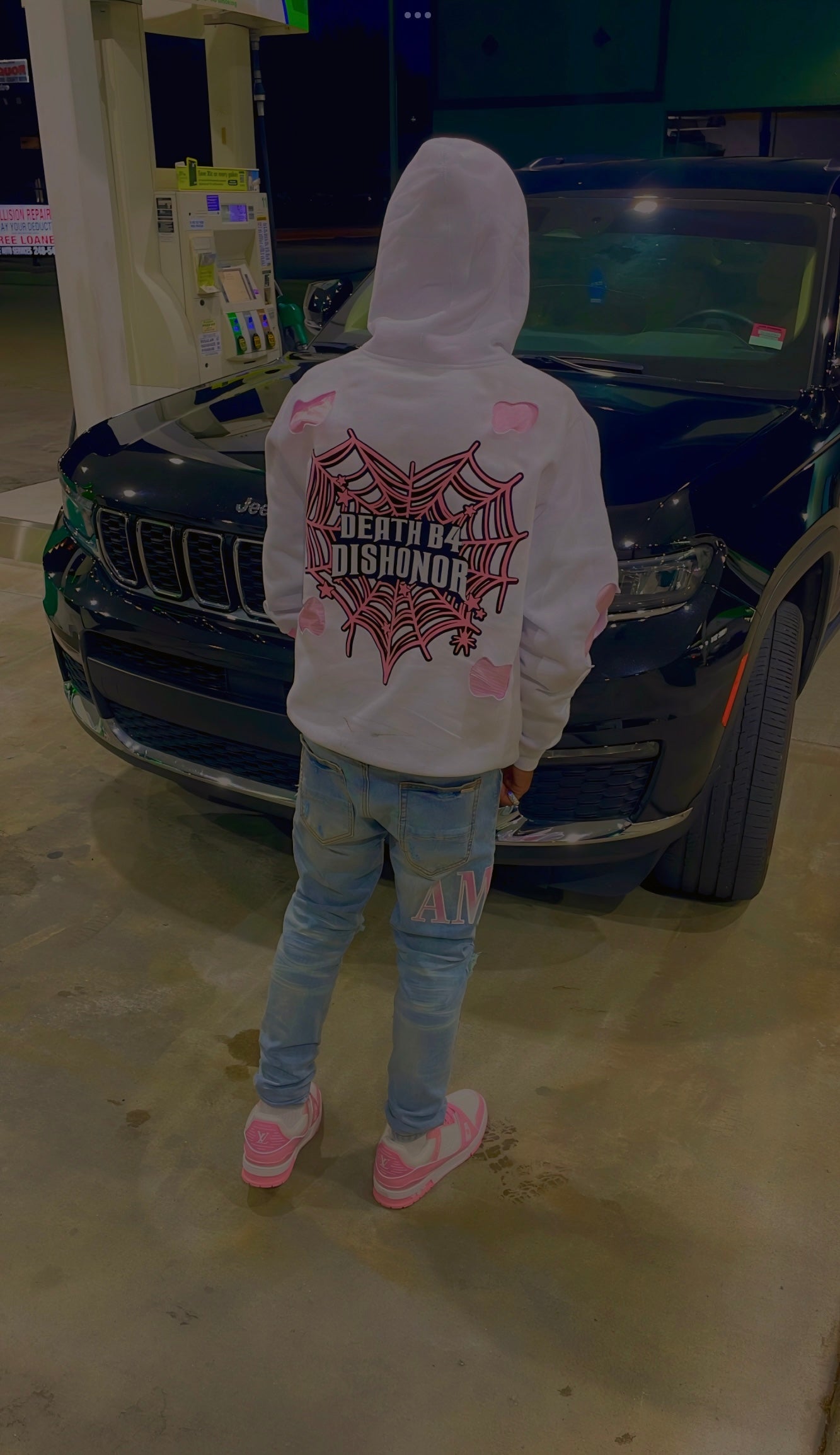 “PINK WEB” DEATH B4 DISHONOR SATIN HOODIE